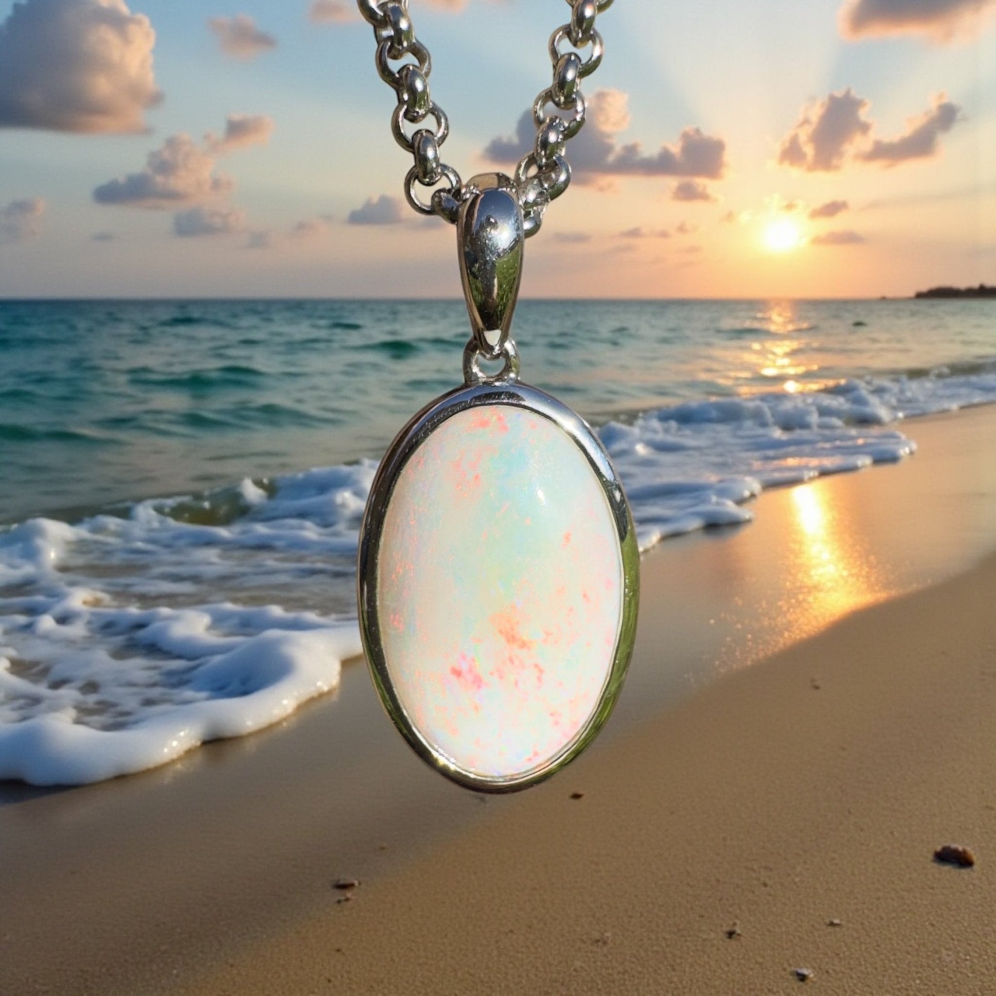 Great Ocean Road Sunrise ~ 4.2ct Coober Pedy Opal 925 Silver Pendant