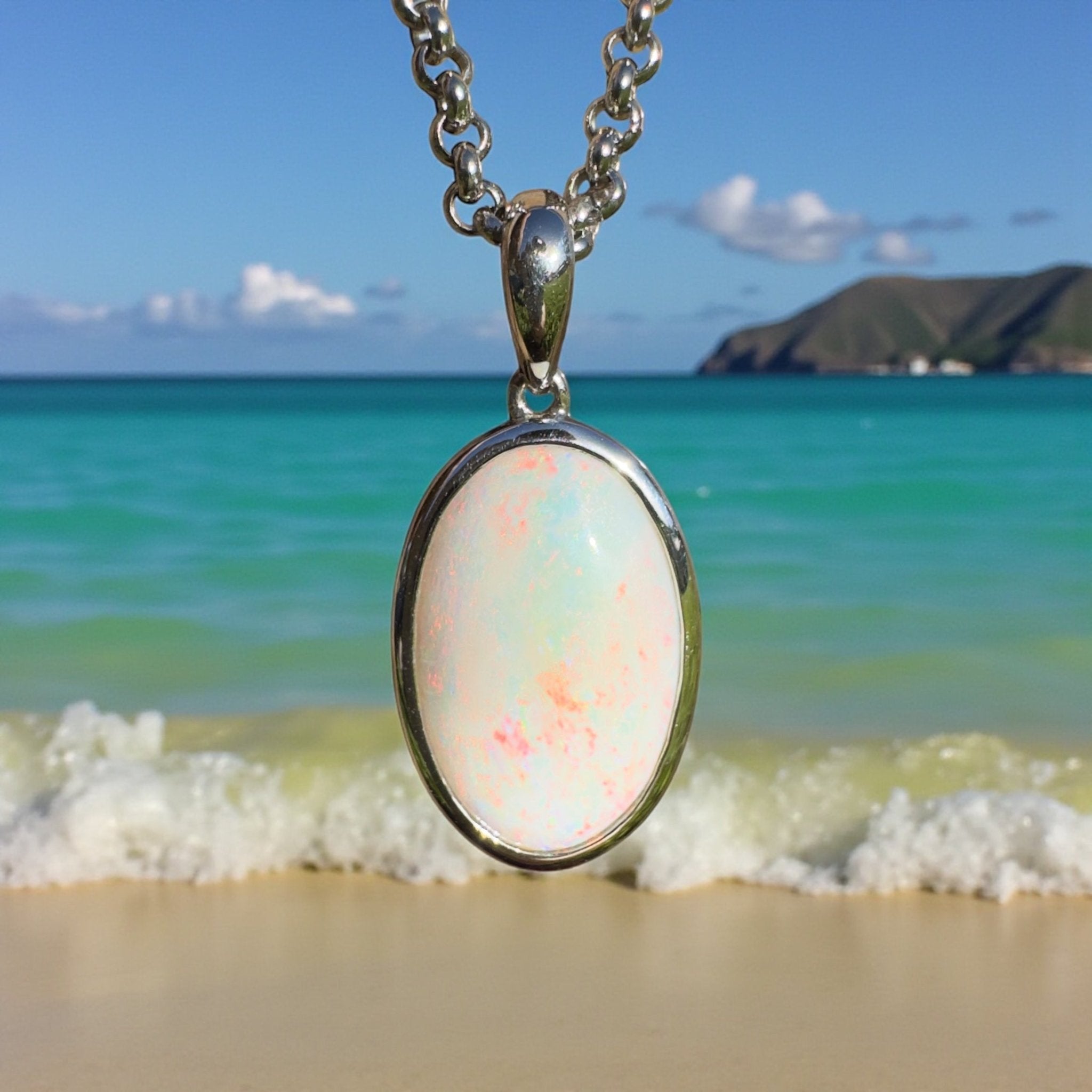 Great Ocean Road Sunrise ~ 4.2ct Coober Pedy Opal 925 Silver Pendant