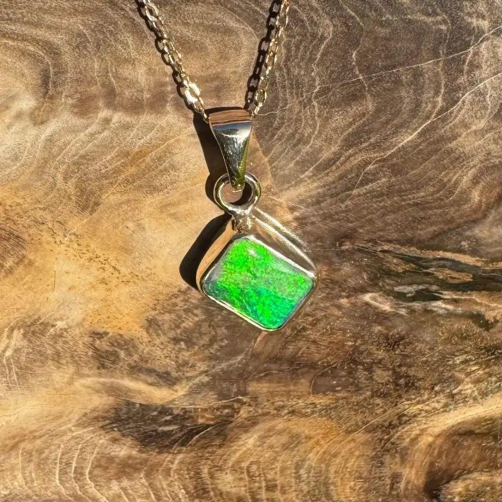 'Green and Gold' ~ Handcrafted 1.9ct Solid Lightning Ridge Black Opal 9ct Australian Gold Pendant