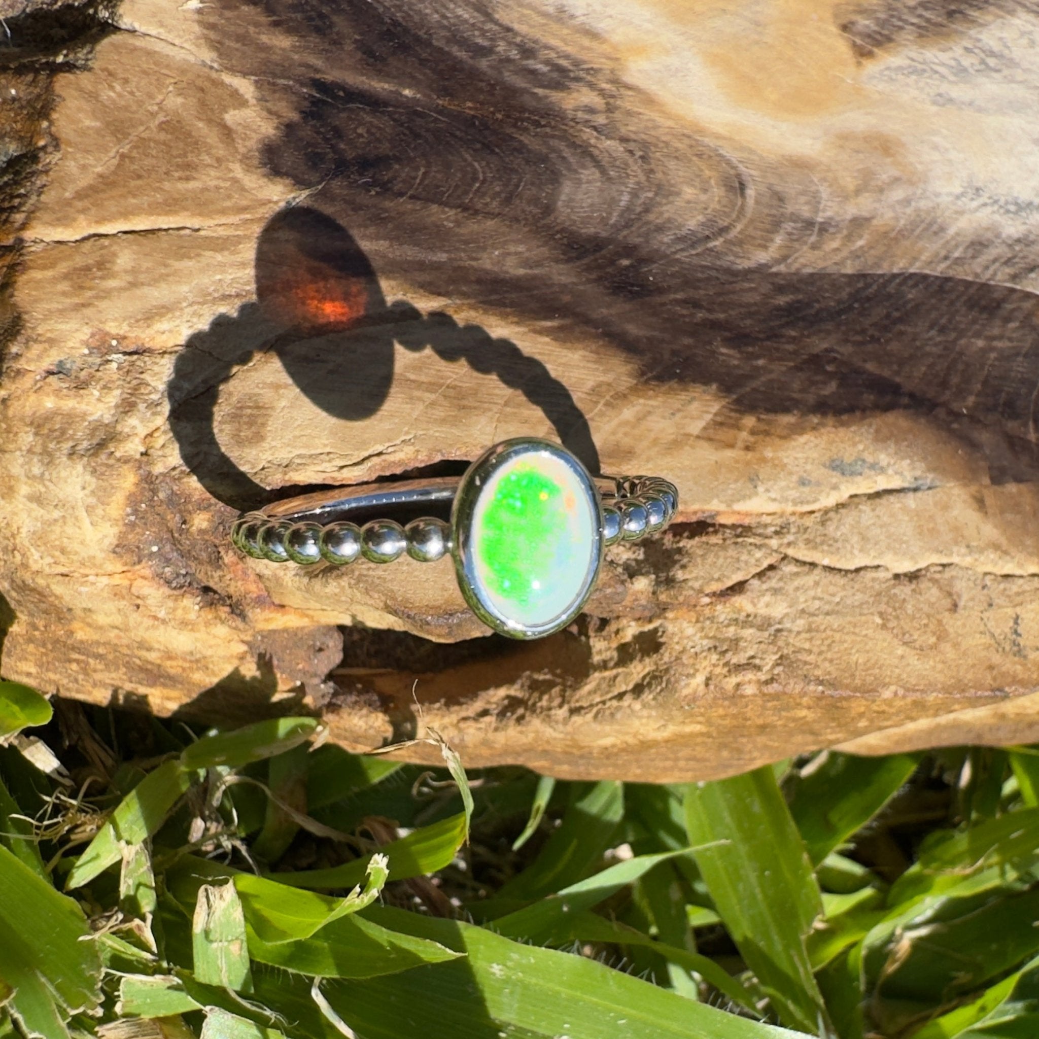 Greenacres ~ 0.7ct Solid Coober Pedy Opal 925 Silver Ring