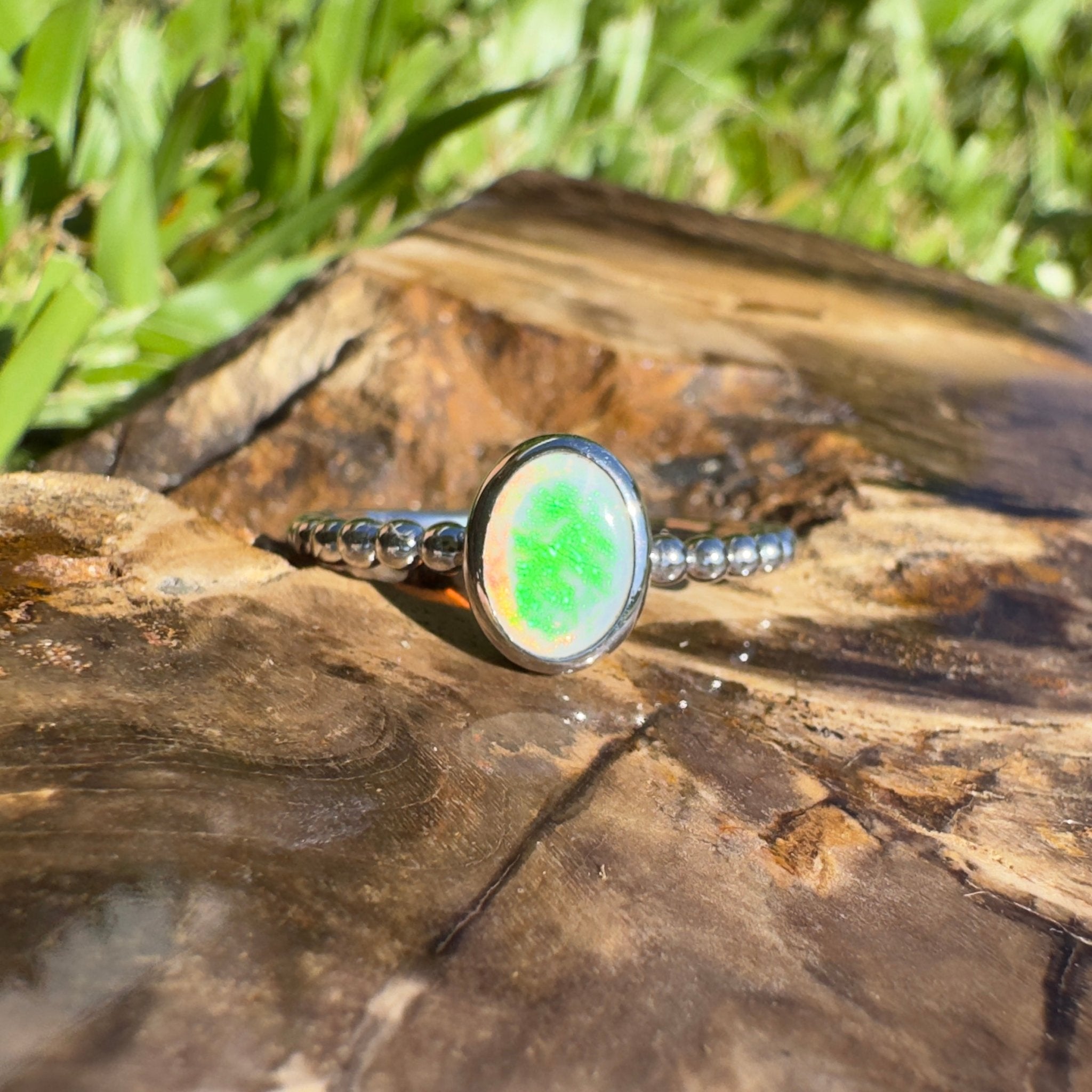 Greenacres ~ 0.7ct Solid Coober Pedy Opal 925 Silver Ring