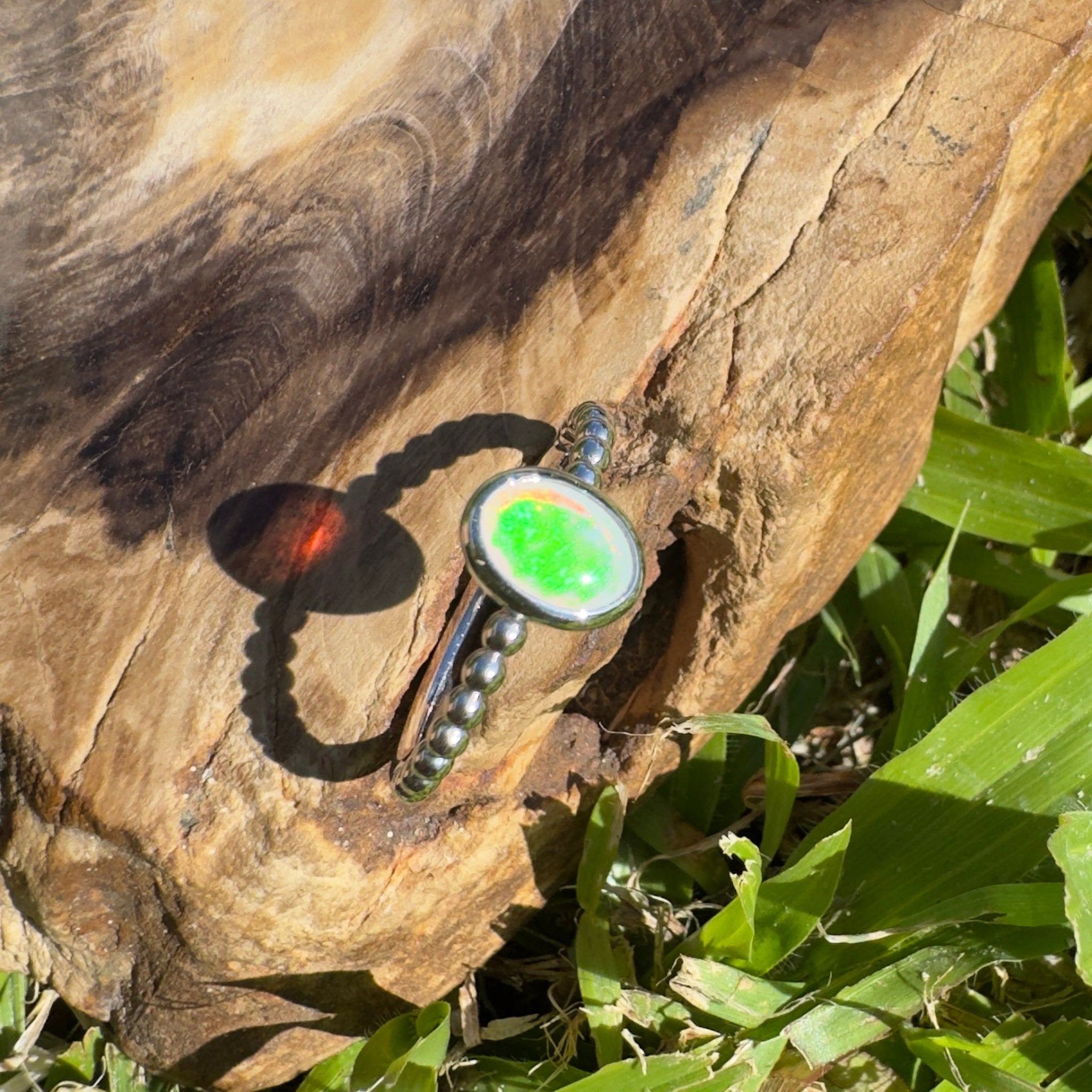 Greenacres ~ 0.7ct Solid Coober Pedy Opal 925 Silver Ring