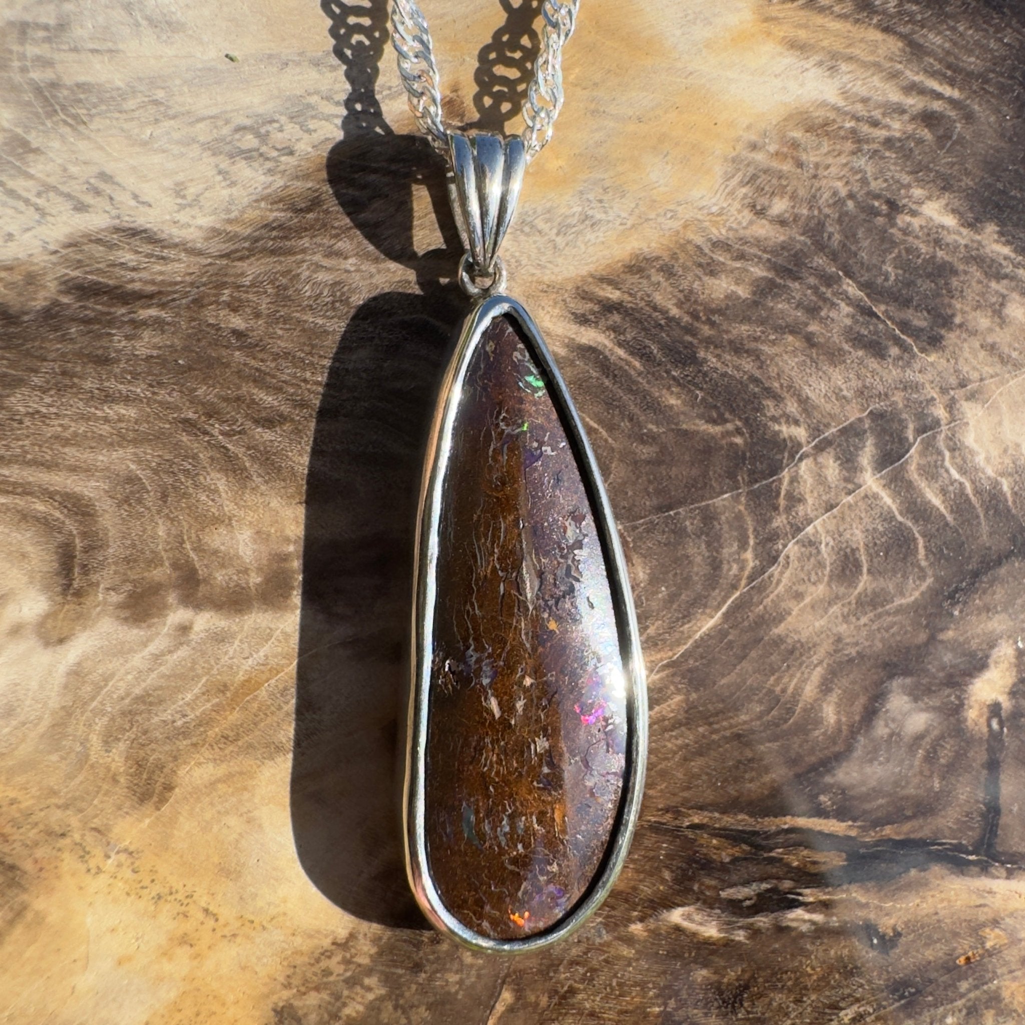 Gulf Country Fire Drift ~ Queensland Boulder Opal 925 Sterling Silver Pendant Necklace