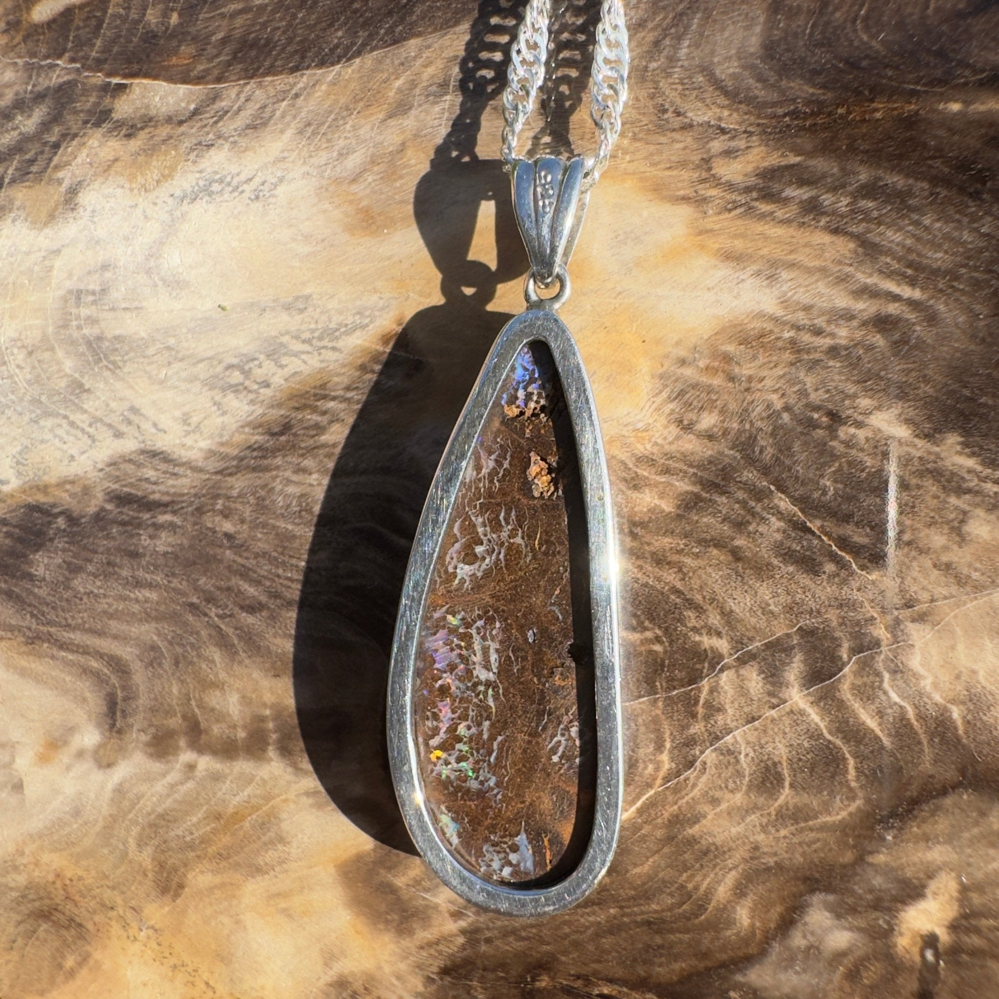 Gulf Country Fire Drift ~ Queensland Boulder Opal 925 Sterling Silver Pendant Necklace