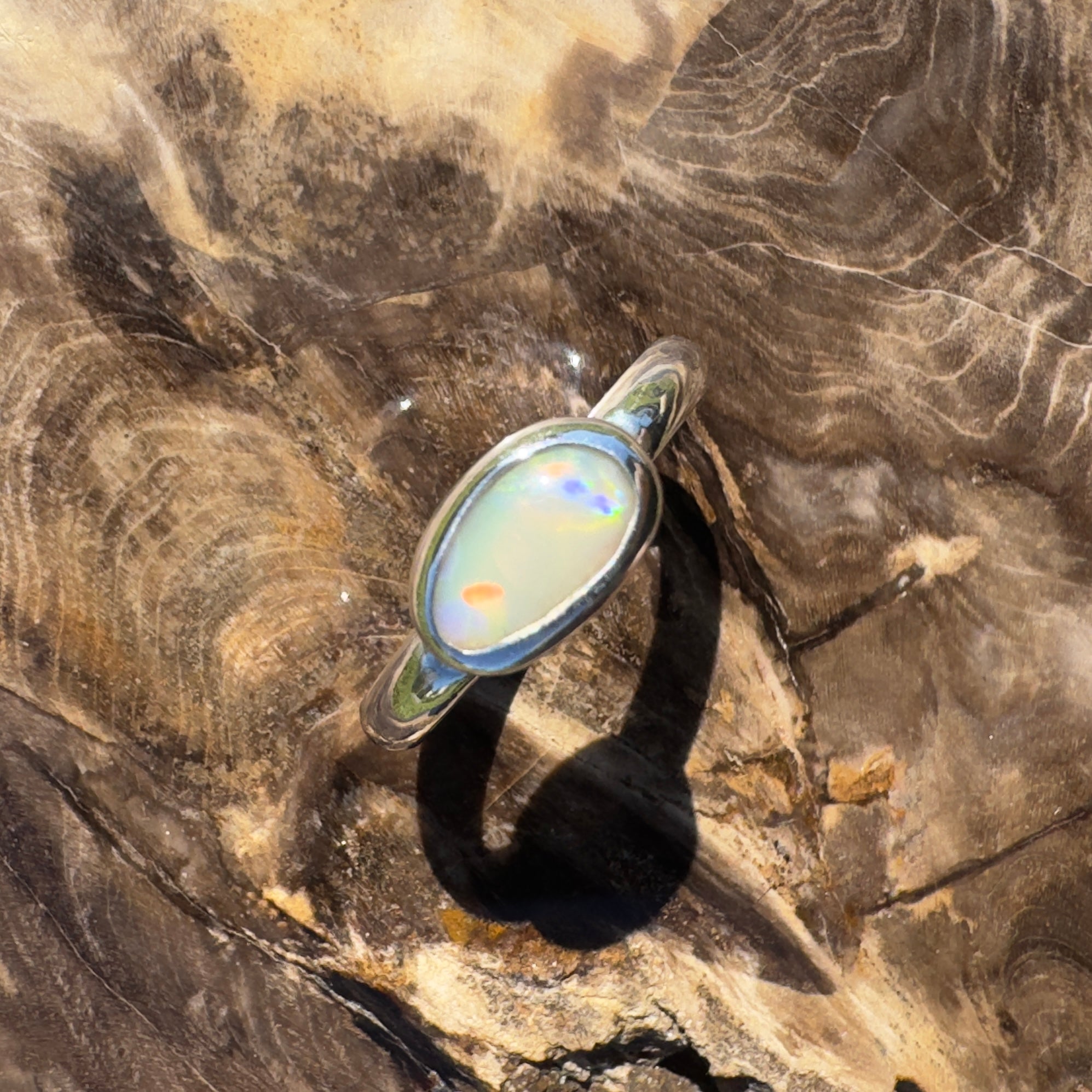 Gulf Savannah Glow ~ 0.8ct Solid Lightning Ridge Opal 925 Silver Ring