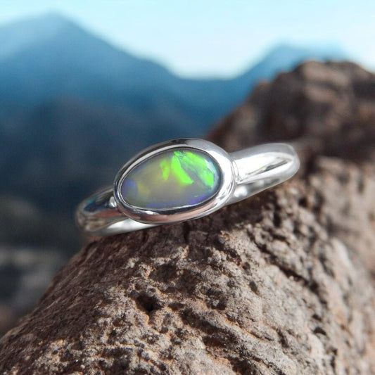 Gulf Savannah Glow ~ 0.8ct Solid Lightning Ridge Opal 925 Silver Ring