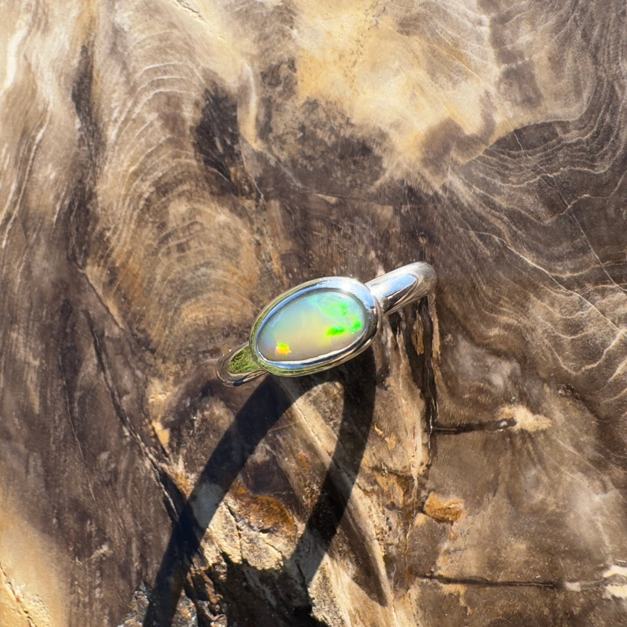 Gulf Savannah Glow ~ 0.8ct Solid Lightning Ridge Opal 925 Silver Ring