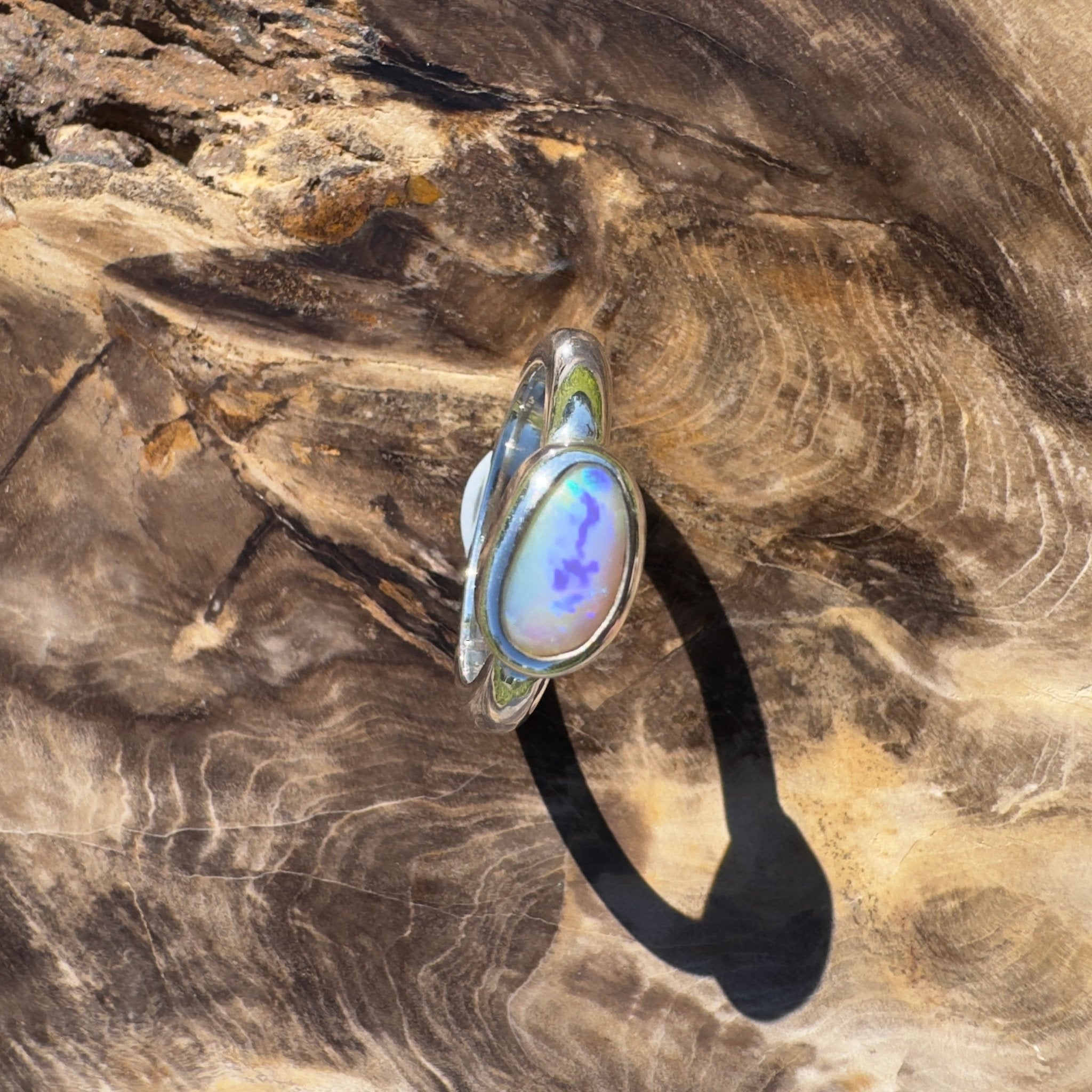 Gulf Savannah Glow ~ 0.8ct Solid Lightning Ridge Opal 925 Silver Ring