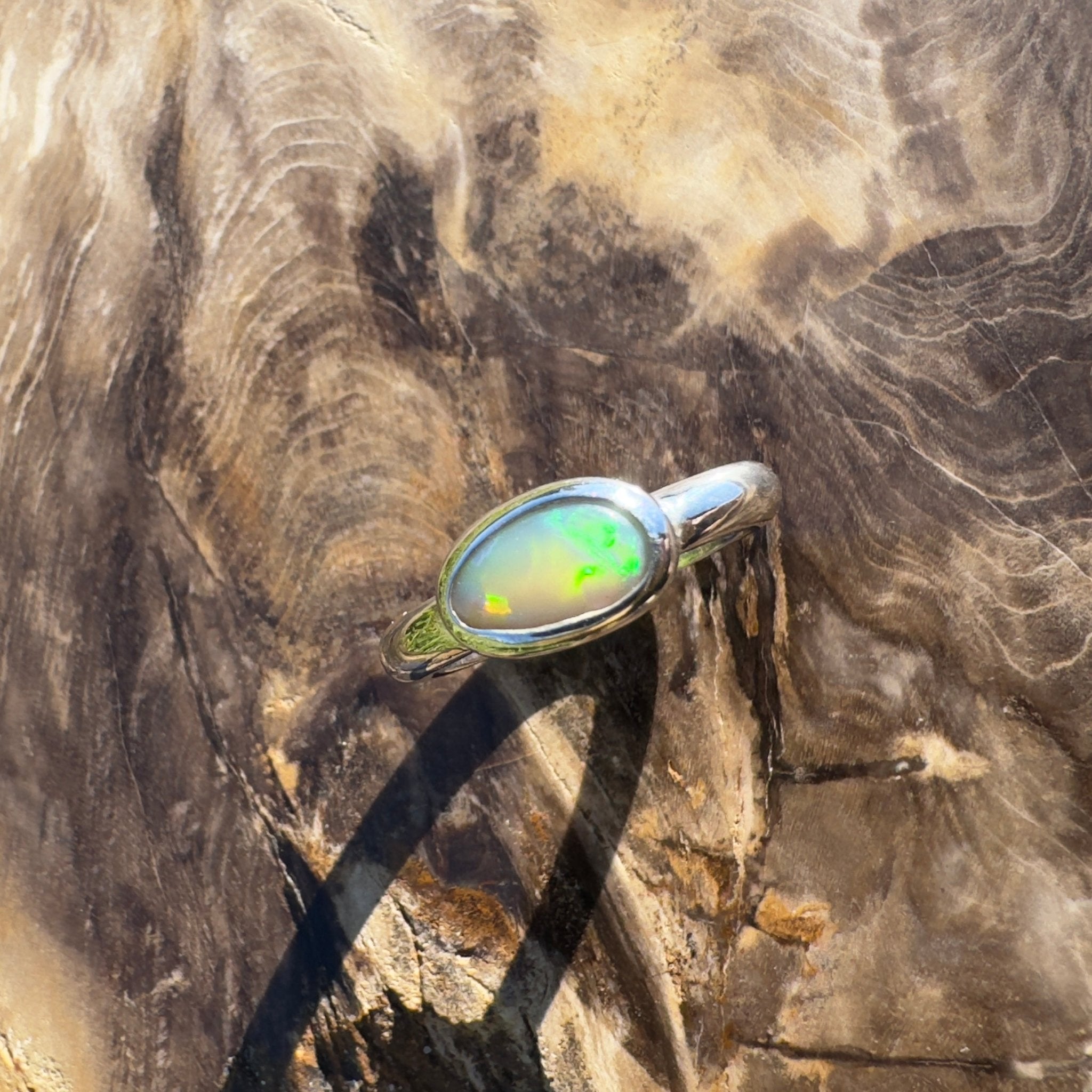 Gulf Savannah Glow ~ 0.8ct Solid Lightning Ridge Opal 925 Silver Ring