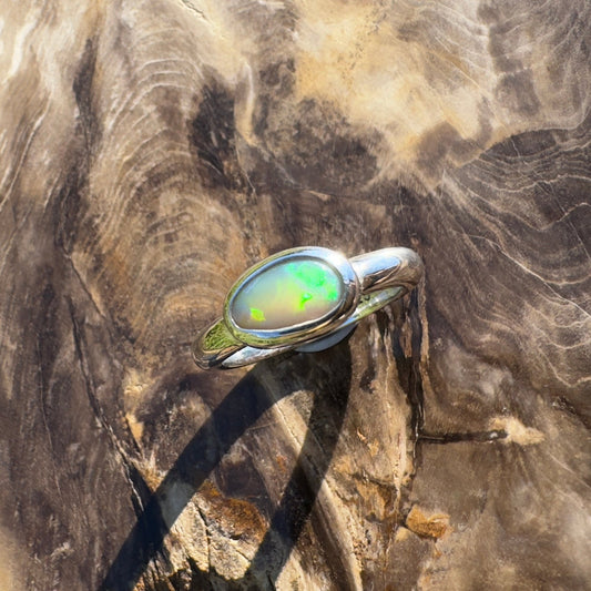Gulf Savannah Glow ~ 0.8ct Solid Lightning Ridge Opal 925 Silver Ring