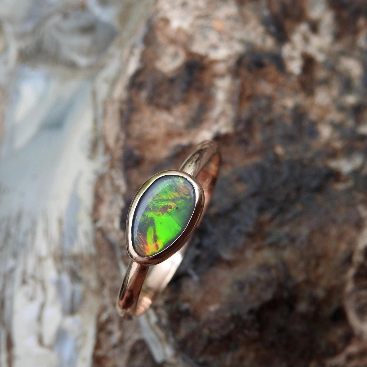 Gundabooka Glow Ring ~ 0.6ct Solid Lightning Ridge Opal 9ct Solid Rose Gold Ring