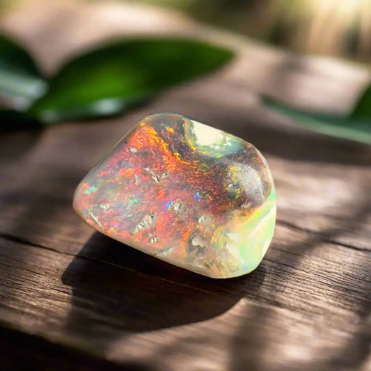 Polished Lightning Ridge Nobby Opal 4.1ct displaying iridescent play-of-color