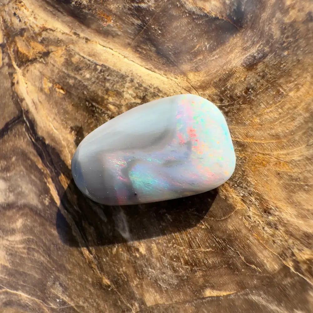 Polished Lightning Ridge semi black opal with iridescent play-of-color, 2.8 carats