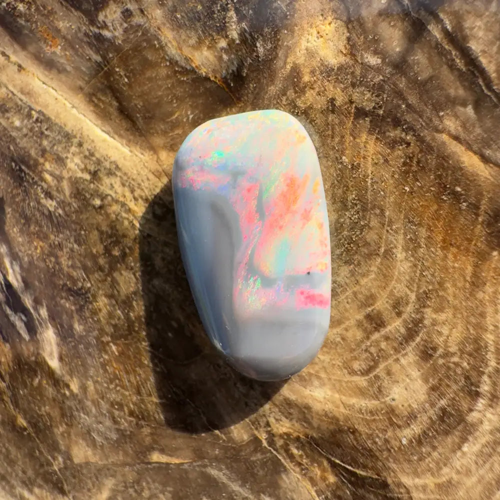 Polished Lightning Ridge semi black opal gemstone showcasing iridescent colors in a 2.8 carat solid piece