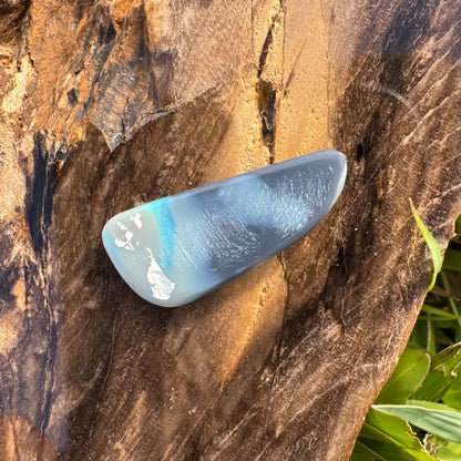 Iridescent blue-gray polished stone from Hand-Cut Solid Lightning Ridge Semi Black Opal 2.9carat