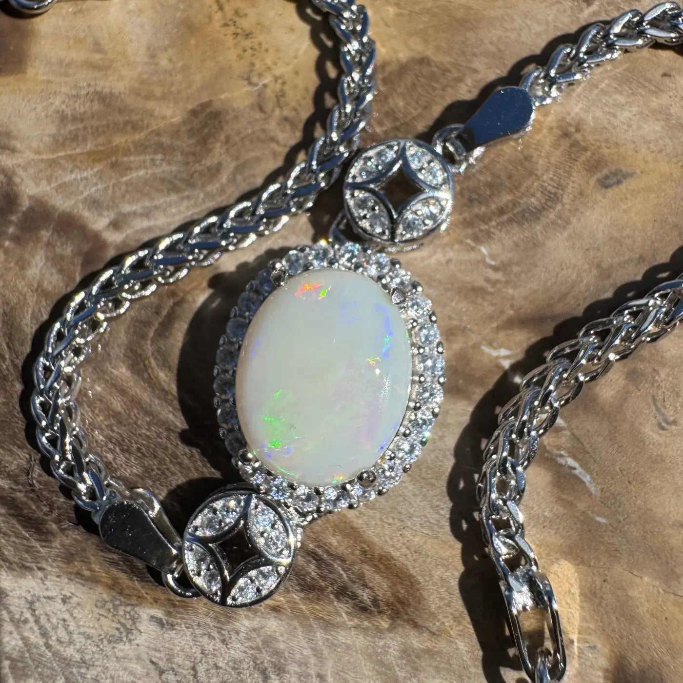 Silver chain necklace with opal pendant from Coober Pedy set in sterling silver