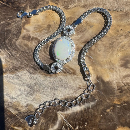 Silver opal bracelet featuring Coober Pedy opal and cubic zirconia in sterling silver