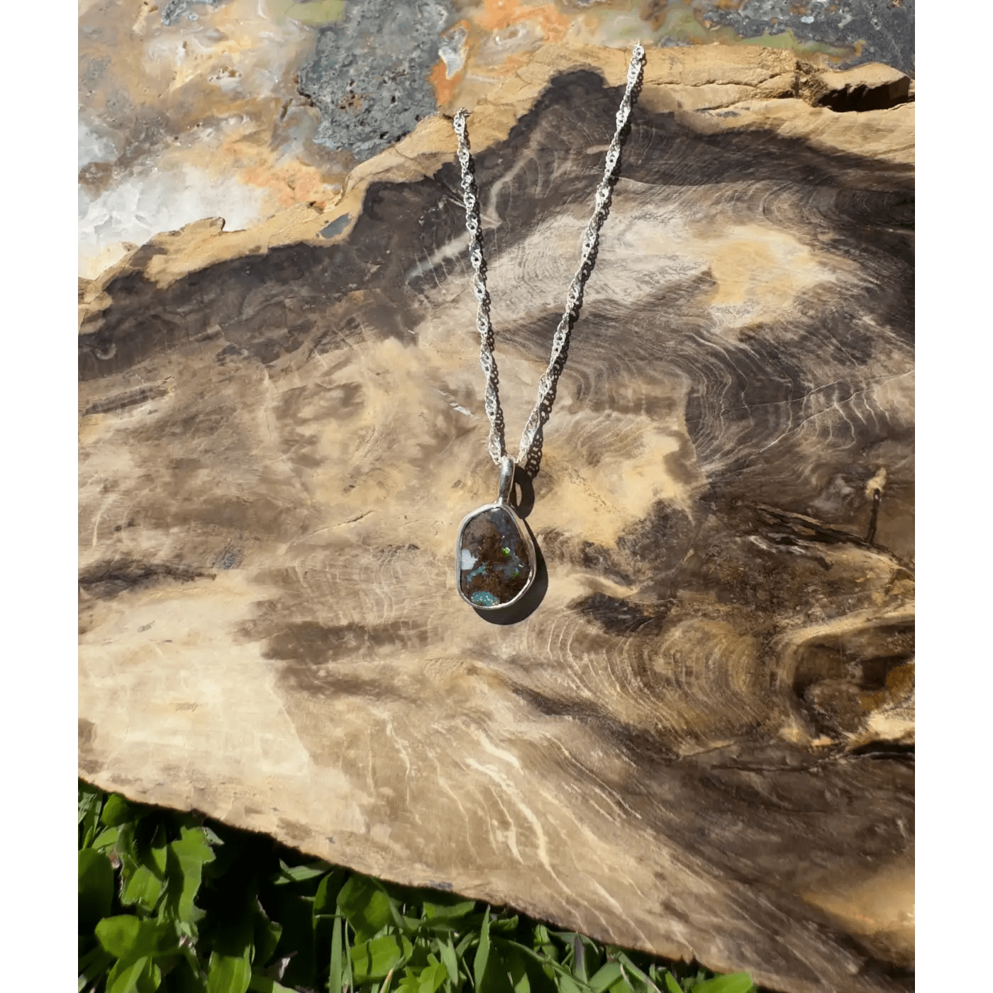 Handcrafted 6.8ct Solid Queensland Boulder Opal Sterling Silver Pendant Necklace