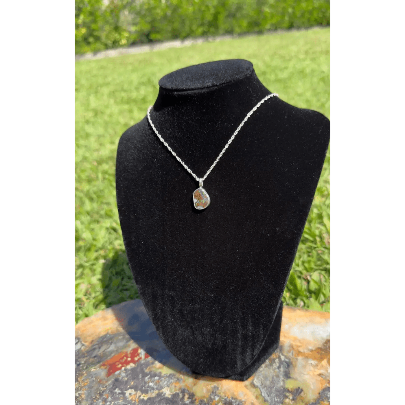 Handcrafted 6.8ct Solid Queensland Boulder Opal Sterling Silver Pendant Necklace