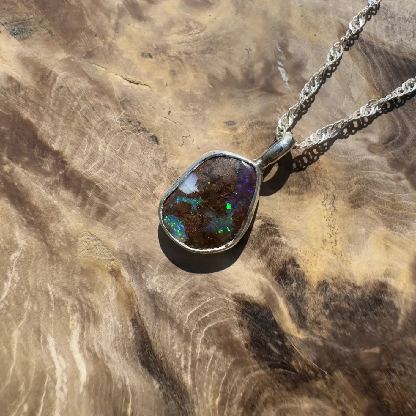 Handcrafted 6.8ct Solid Queensland Boulder Opal Sterling Silver Pendant Necklace
