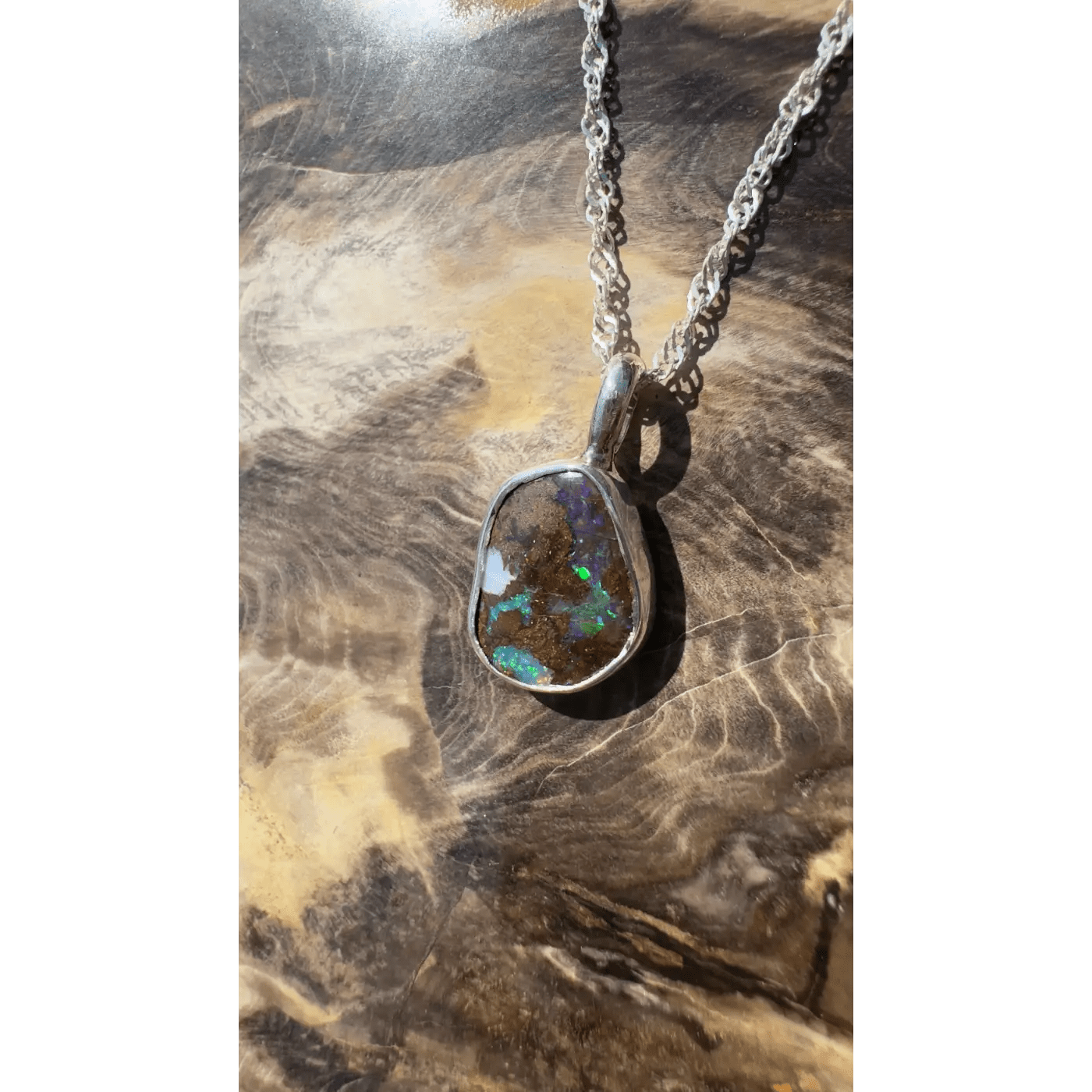 Handcrafted 6.8ct Solid Queensland Boulder Opal Sterling Silver Pendant Necklace
