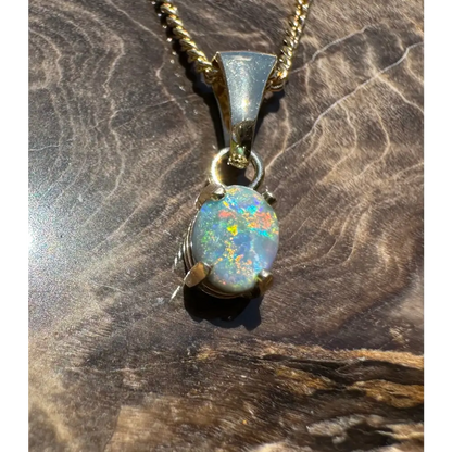 Handcrafted 9ct Solid Gold 0.7ct Lightning Ridge Black Opal Pendant
