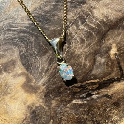 Handcrafted 9ct Solid Gold 0.7ct Lightning Ridge Black Opal Pendant