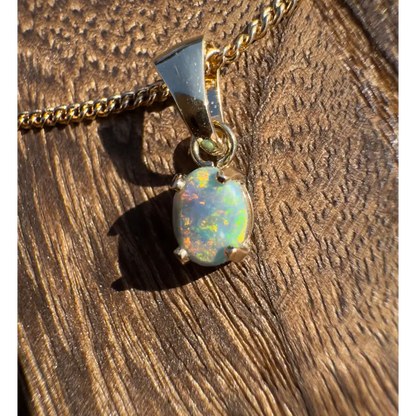 Handcrafted 9ct Solid Gold 0.7ct Lightning Ridge Black Opal Pendant