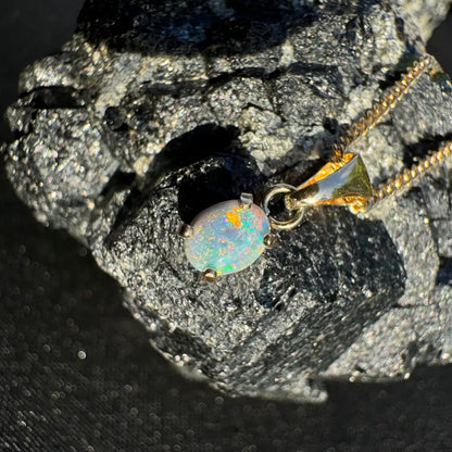 Handcrafted 9ct Solid Gold 0.7ct Lightning Ridge Black Opal Pendant
