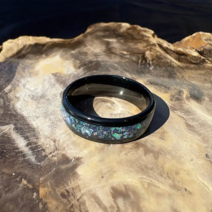 Handcrafted Australian Opal Ring Black Surgical Steel Size Z (12 3/4)