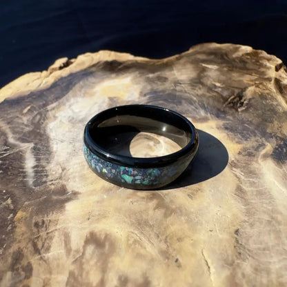 Handcrafted Australian Opal Ring Black Surgical Steel Size Z (12 3/4)