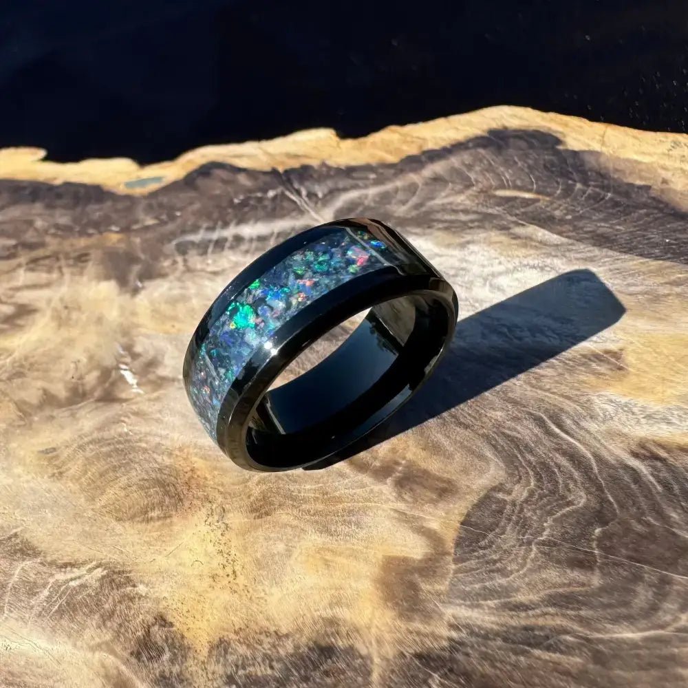 Handcrafted Australian Opal Ring Gold, Silver or Black Surgical Steel