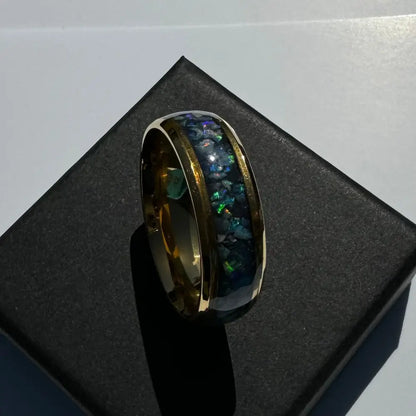 Handcrafted Australian Opal Ring Gold Surgical Steel Size V (10 3/4)