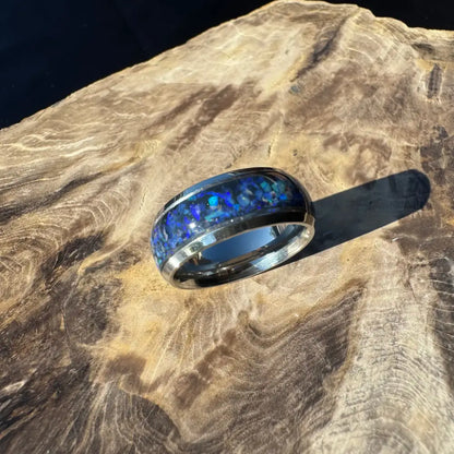 Handcrafted Australian Opal Ring Silver Surgical Steel Size P (7 3/4)
