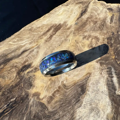 Handcrafted Australian Opal Ring Silver Surgical Steel Size P (7 3/4)