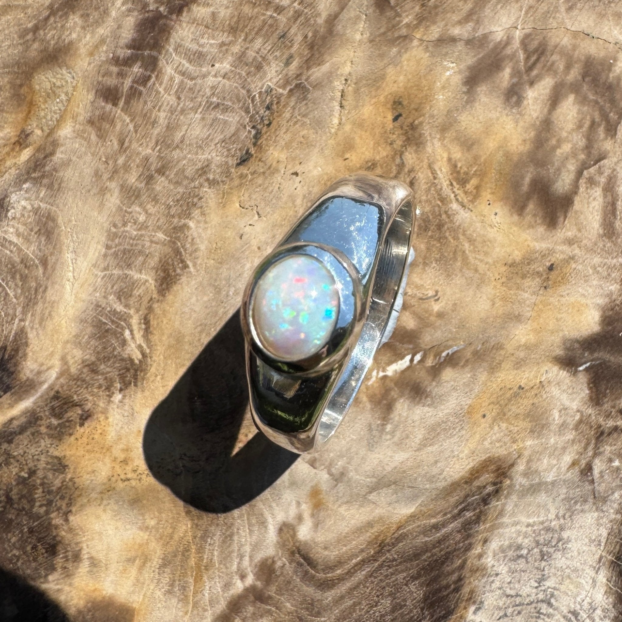 Harmony Light ~ Mintabie Solid Light 0.65ct Opal Ring – Sterling Silver Radiance