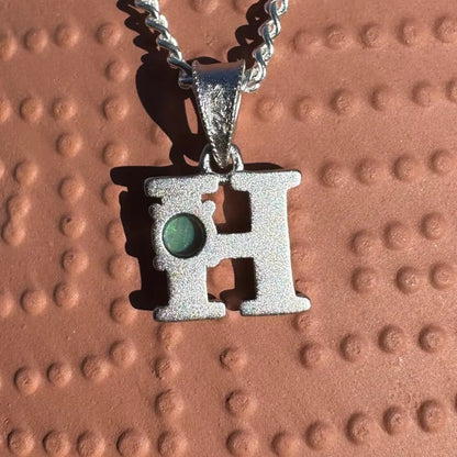 'Harmony's Glow' ~ Handcrafted 0.2ct Solid Lightning Ridge Opal 925 Sterling Silver 'H' Pendant Necklace