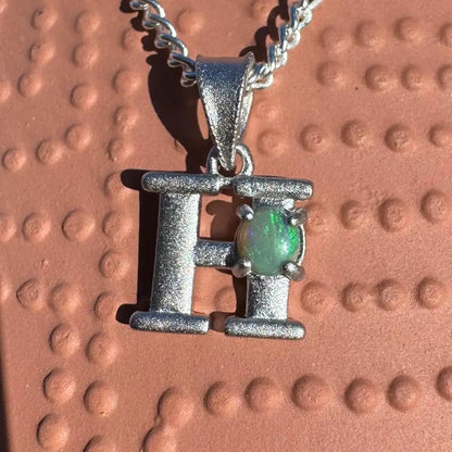 'Harmony's Glow' ~ Handcrafted 0.2ct Solid Lightning Ridge Opal 925 Sterling Silver 'H' Pendant Necklace