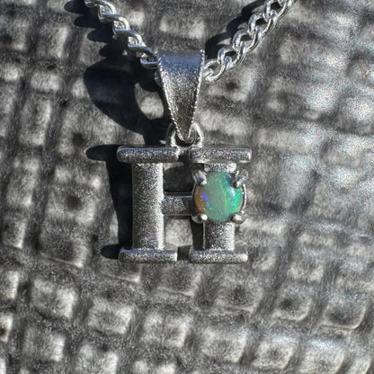 'Harmony's Glow' ~ Handcrafted 0.2ct Solid Lightning Ridge Opal 925 Sterling Silver 'H' Pendant Necklace