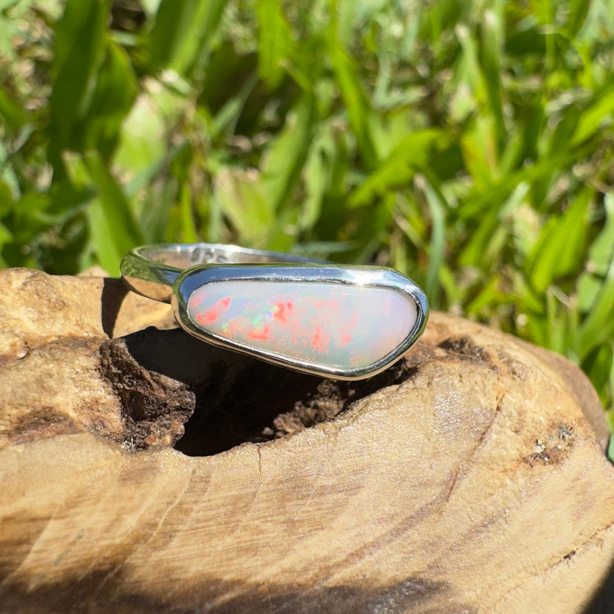 Innamincka Fire ~ 1.1ct Solid Lightning Ridge Opal 925 Silver Ring