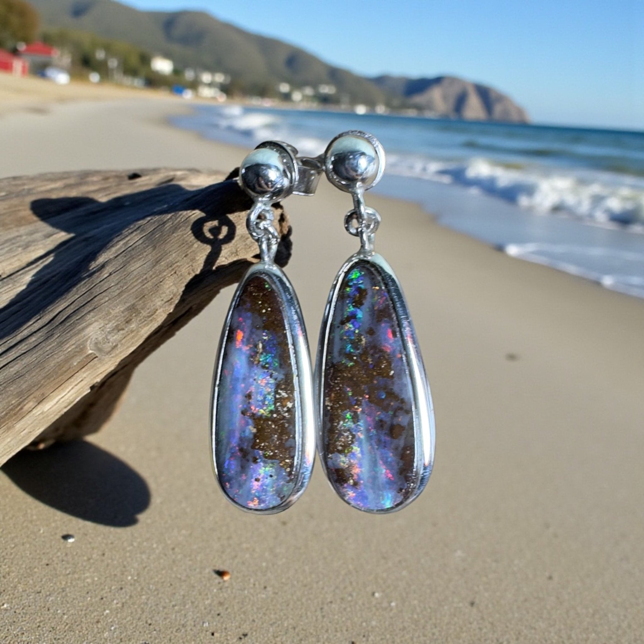 Ironstone Tides ~ Handcrafted 9.8ct Solid Queensland Boulder Opal 925 Silver Earrings