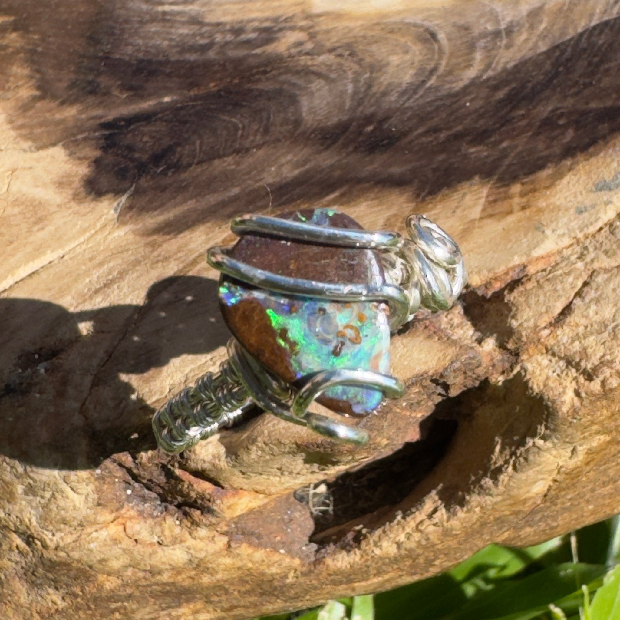 Ironstone Twist – 5.2ct Queensland Boulder Opal Ring