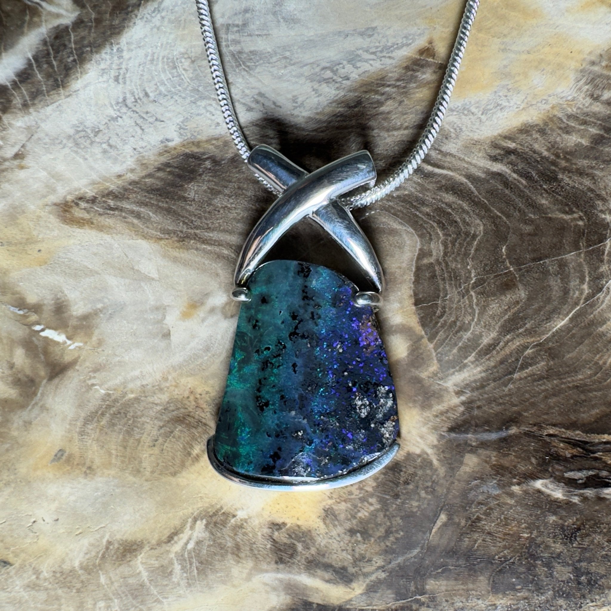 Isa Range Skyline ~ Queensland Boulder Opal 925 Sterling Silver Pendant Necklace