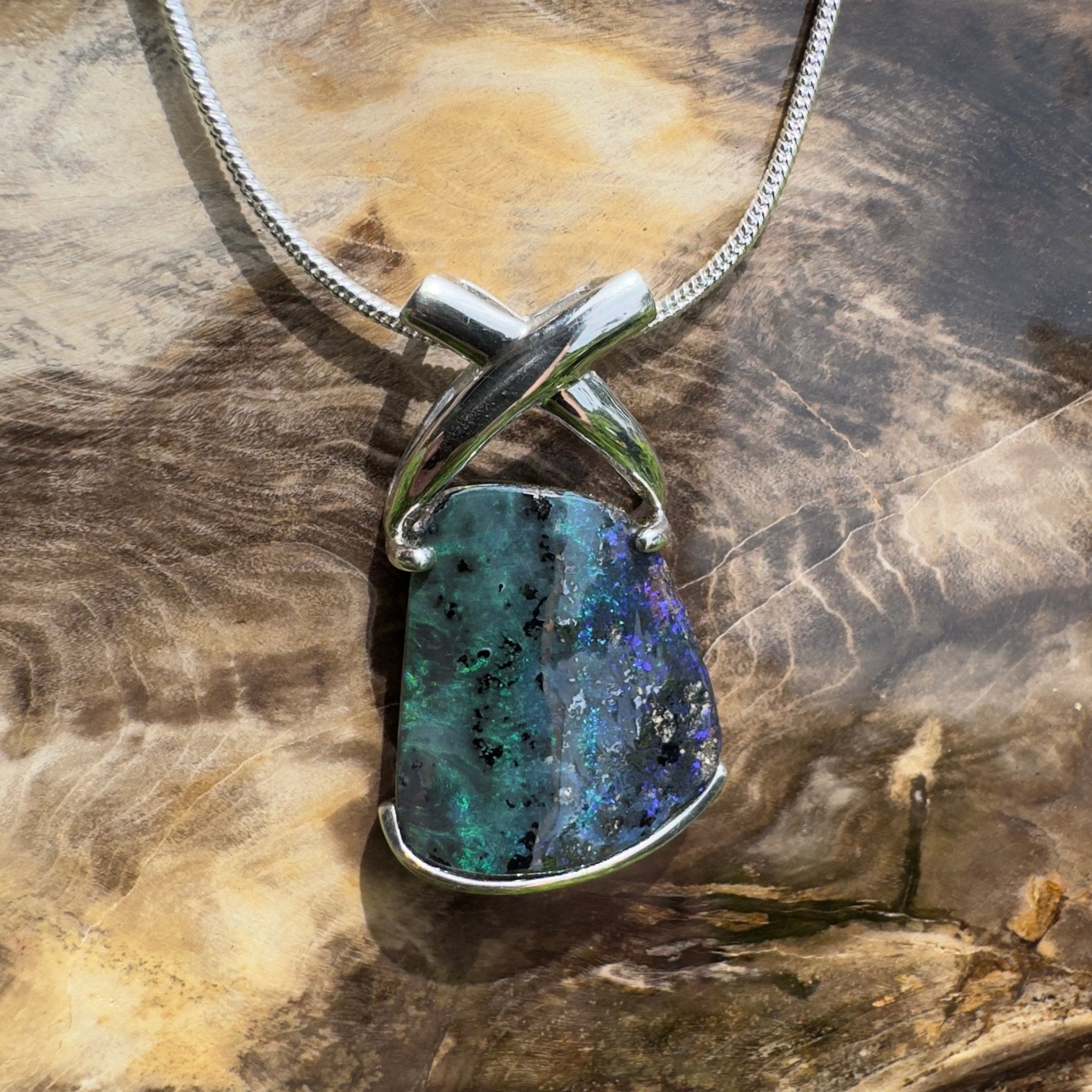 Isa Range Skyline ~ Queensland Boulder Opal 925 Sterling Silver Pendant Necklace