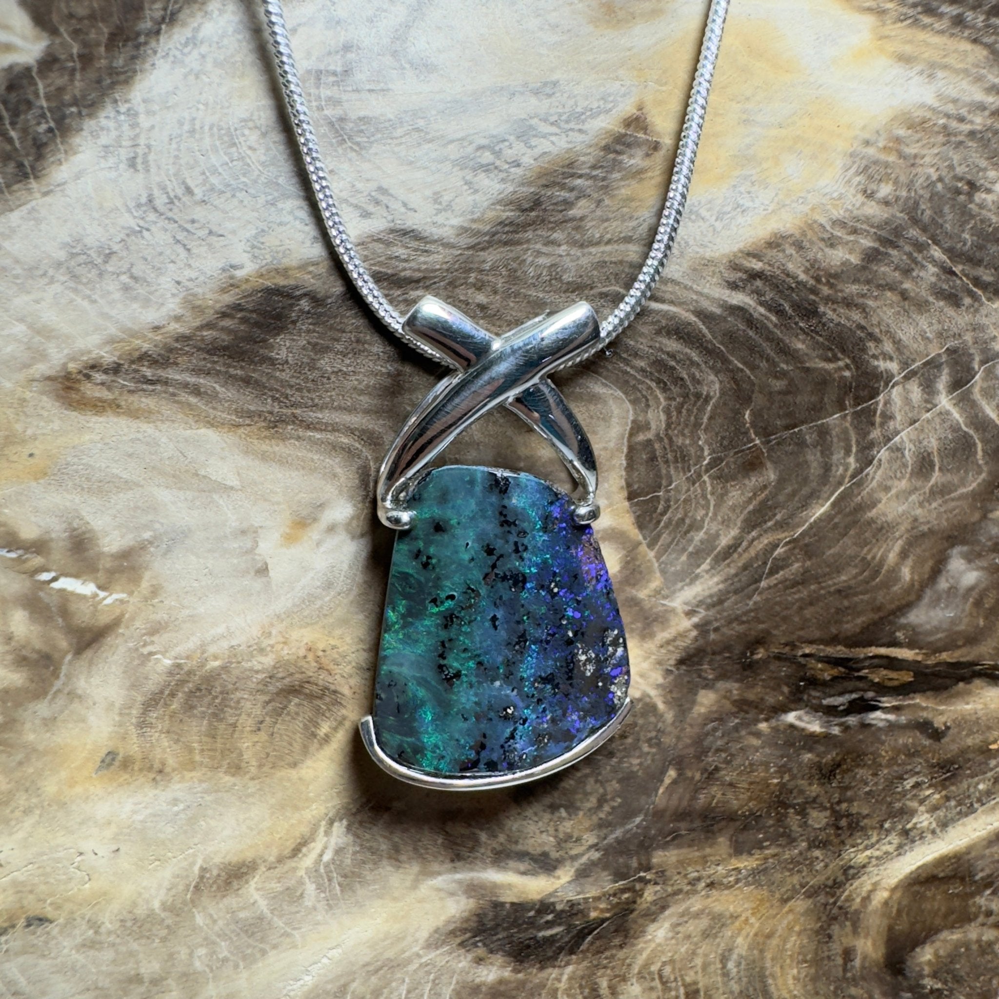 Isa Range Skyline ~ Queensland Boulder Opal 925 Sterling Silver Pendant Necklace
