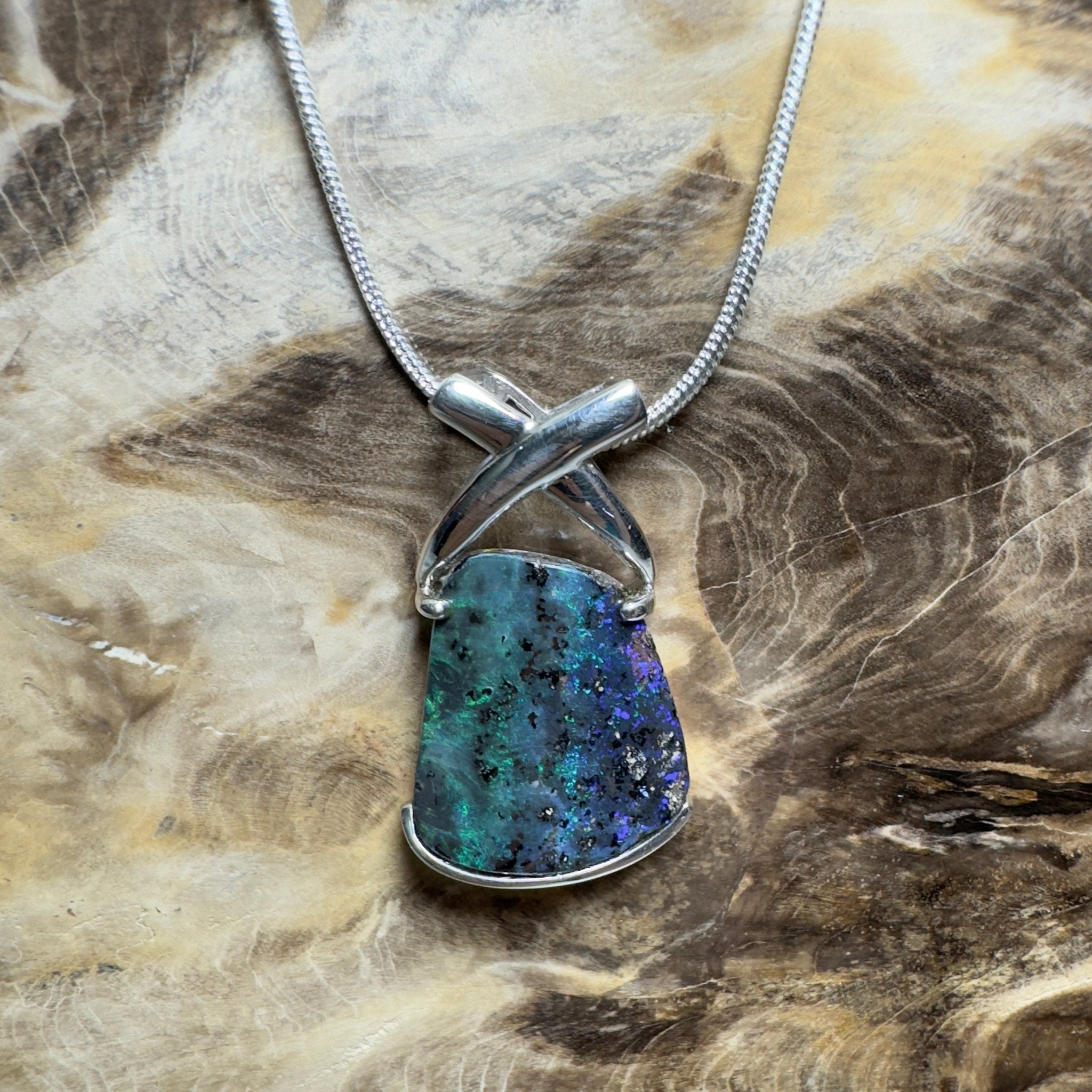 Isa Range Skyline ~ Queensland Boulder Opal 925 Sterling Silver Pendant Necklace