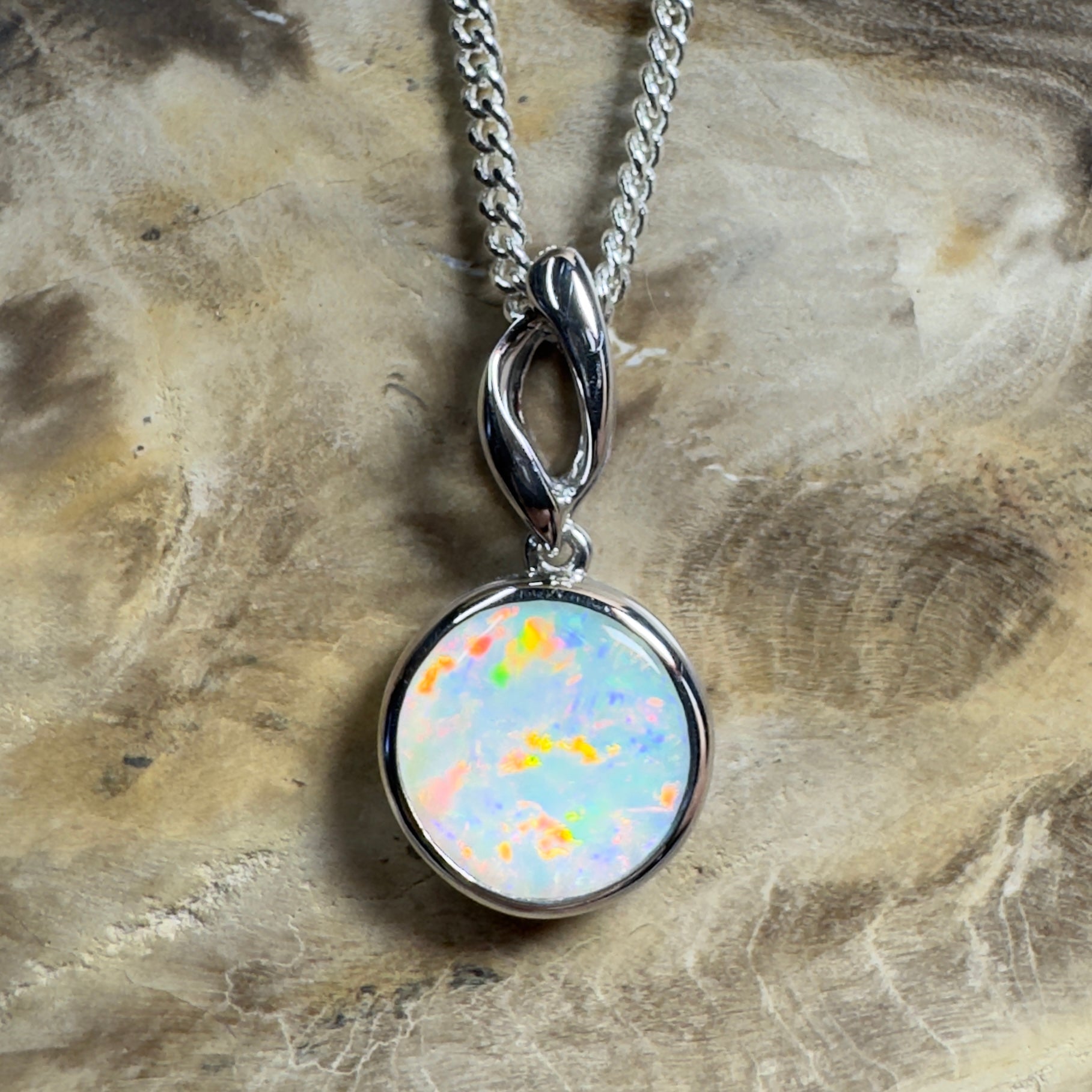 Kakadu Firestorm ~ 1.8ct Coober Pedy Opal 925 Silver Pendant