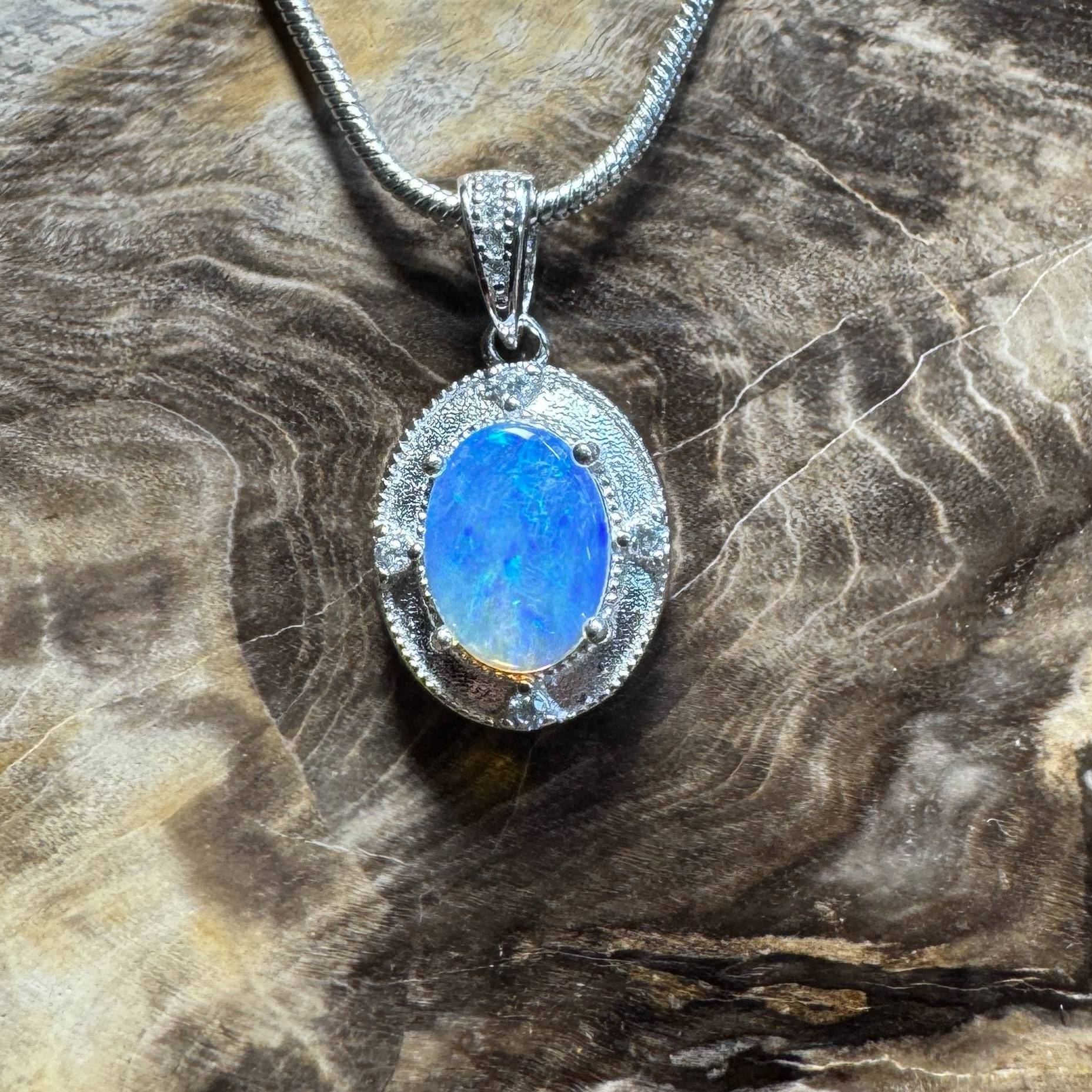 Kakadu Twilight ~ 0.8ct Solid Lightning Ridge Opal 925 Silver Pendant Necklace