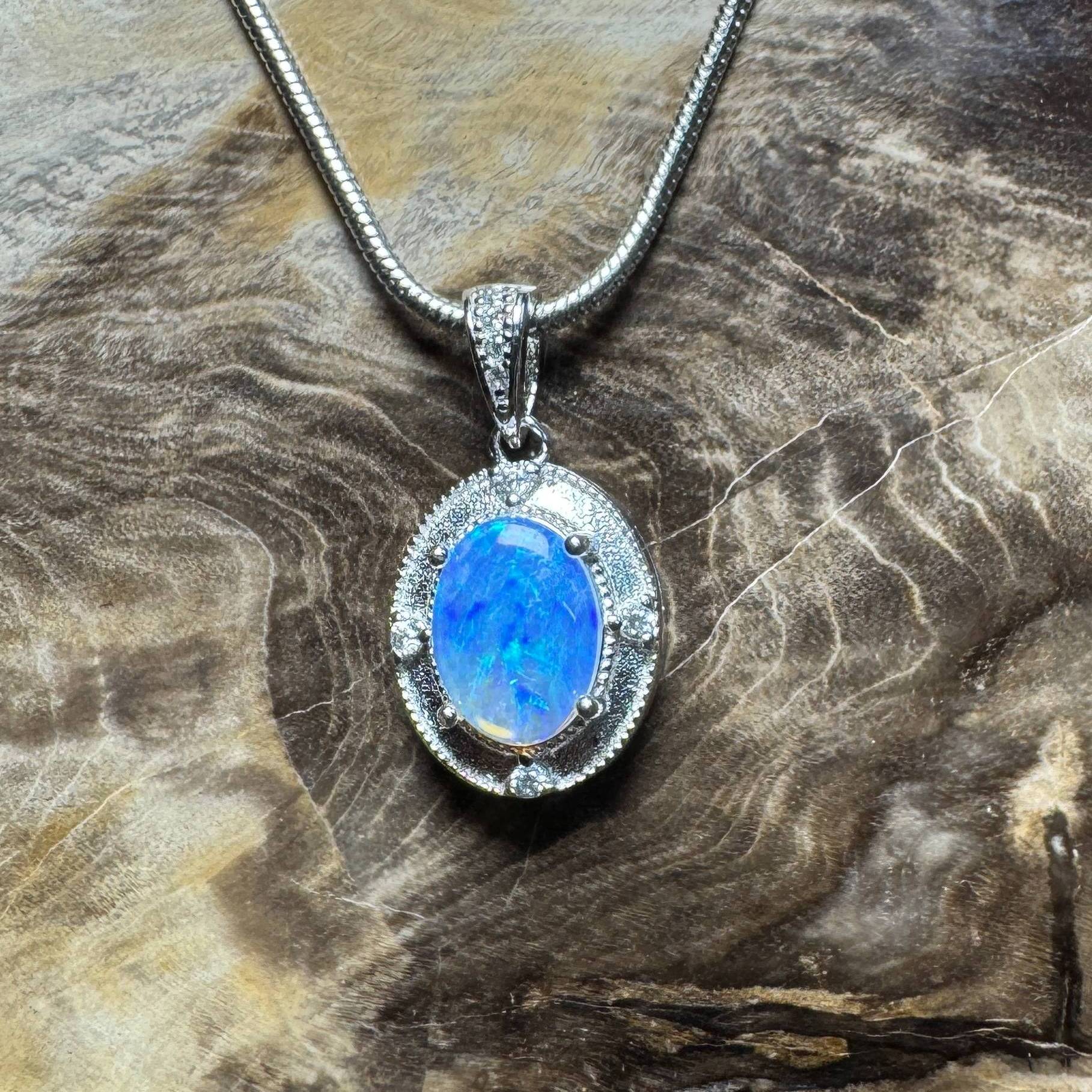 Kakadu Twilight ~ 0.8ct Solid Lightning Ridge Opal 925 Silver Pendant Necklace