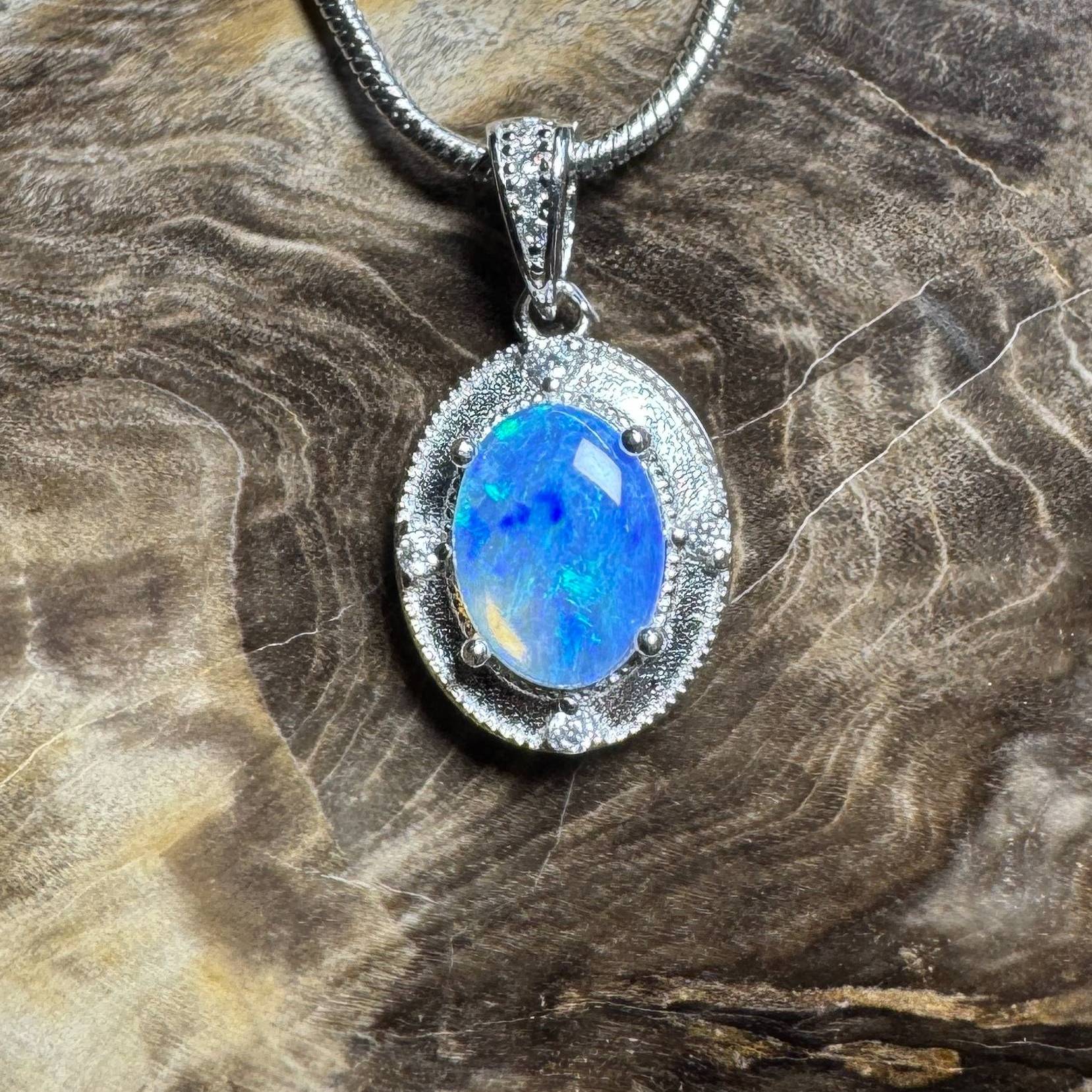 Kakadu Twilight ~ 0.8ct Solid Lightning Ridge Opal 925 Silver Pendant Necklace